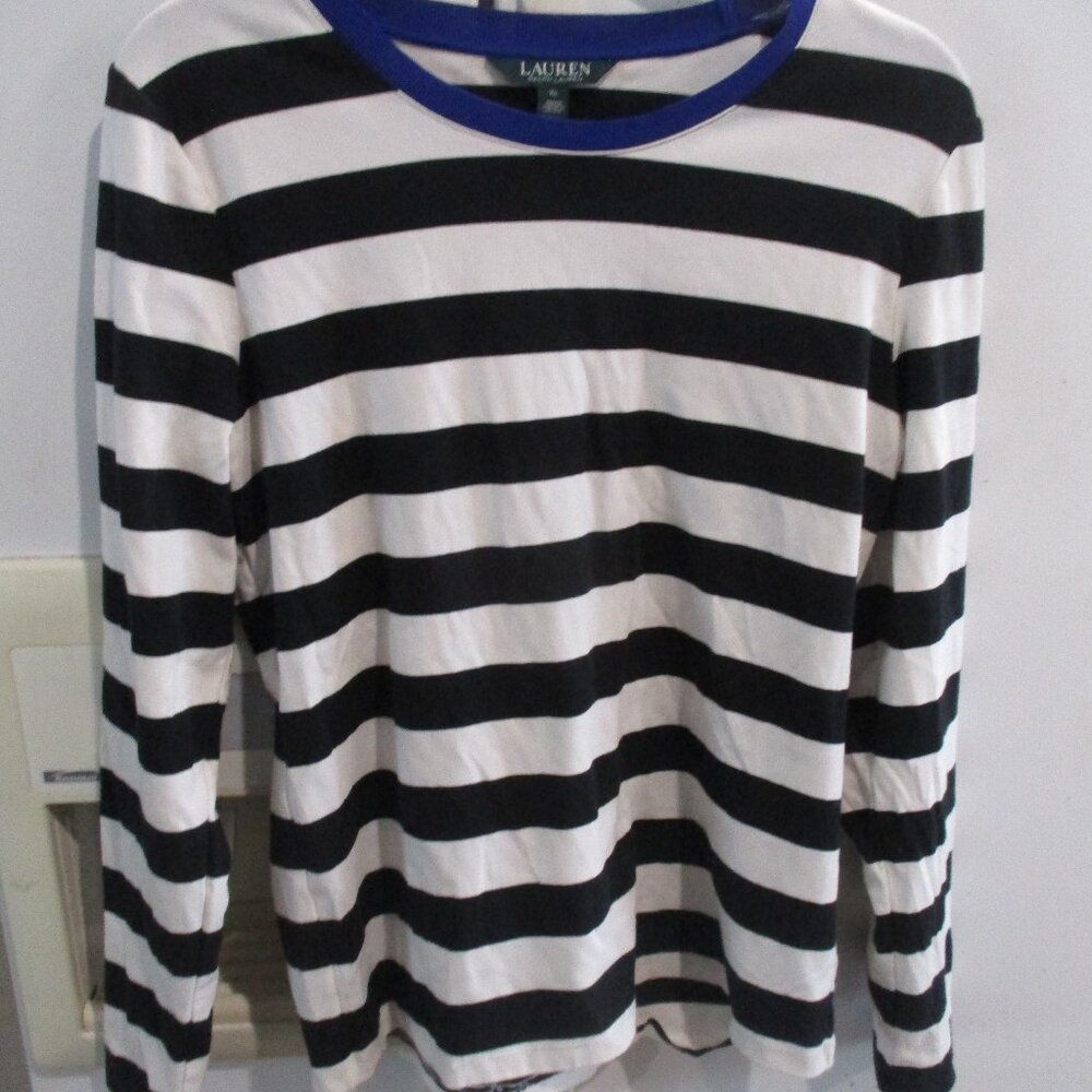Lauren Ralph Lauren Knit Top Womens XL Striped pullover cotton blend